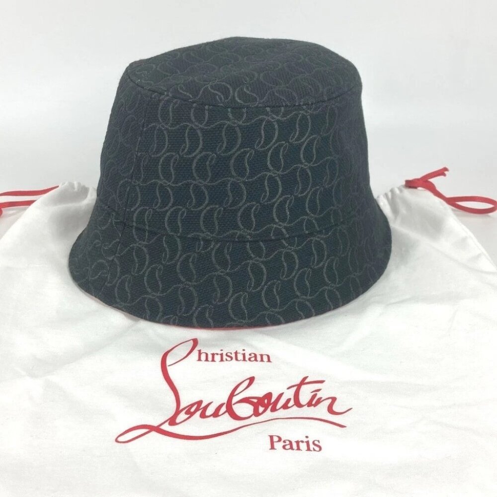 Christian Louboutin Logo CL bucket hat bob hat cotton Black/Red Unused